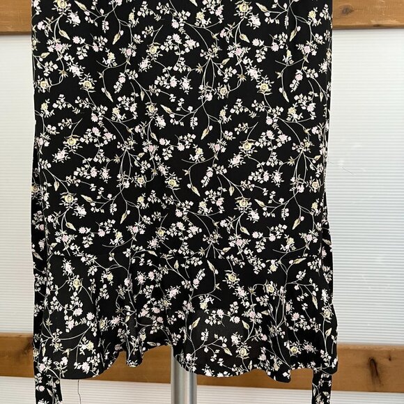She + Sky Black Floral Ruffle Bottom Lined Mini Fit Flare A-Line Sun Dress Sz L - Picture 5 of 15